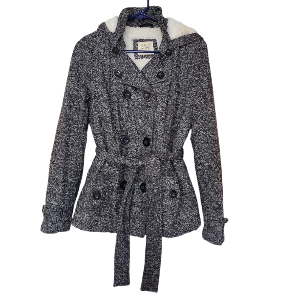 Ashley Outerwear Gray Peacoat short Trench Coat Fleece Lined Size Medium
